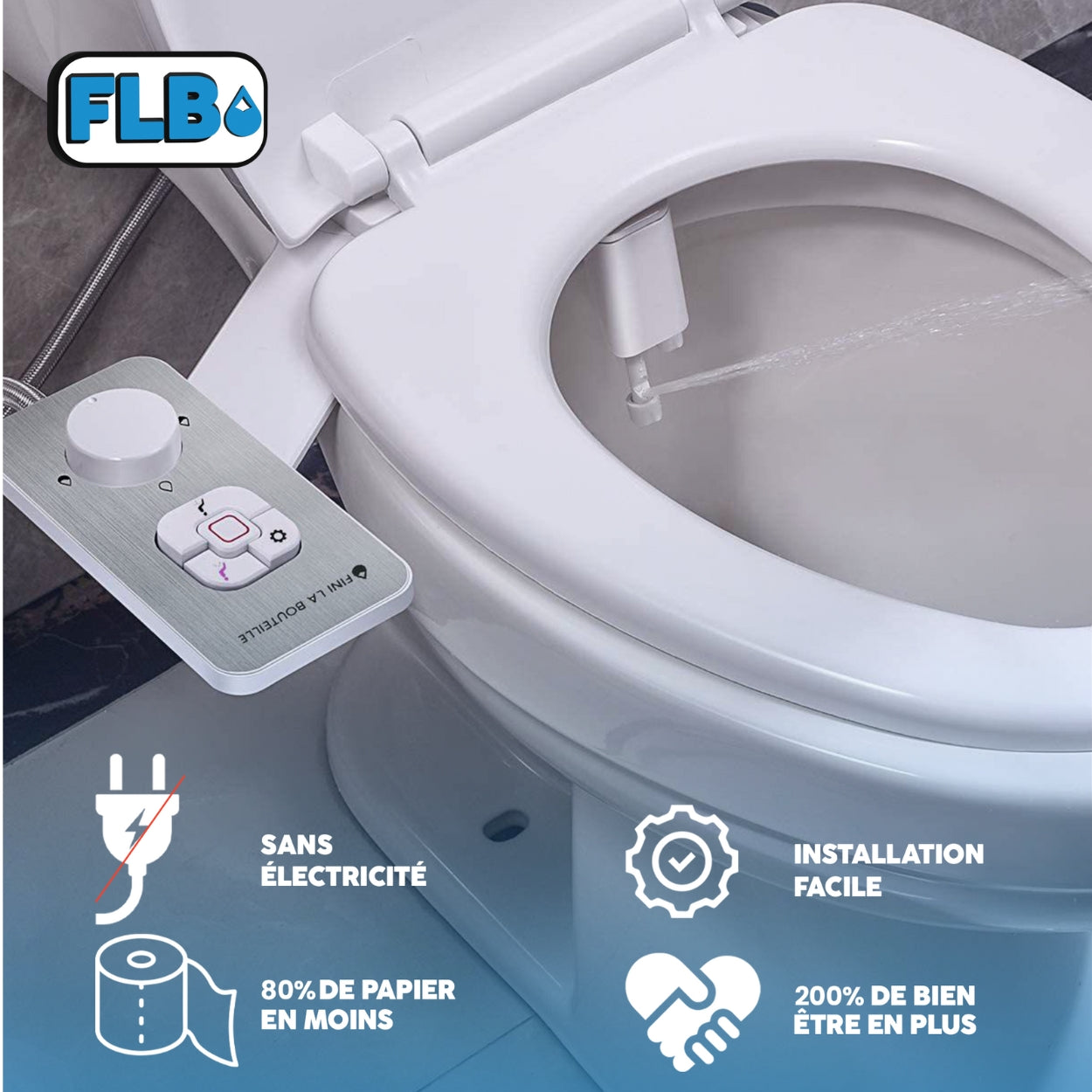 Bidet FLB Maroc blanc — kit complet avec tuyau tressé