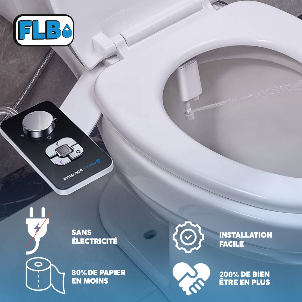Kit Bidet FLB noir installé sur WC standard marocain